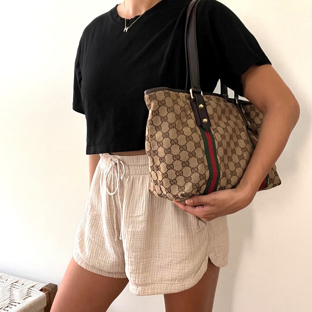 GUCCI GG Supreme Canvas and Leather Tote Bag - Picture 7 of 16